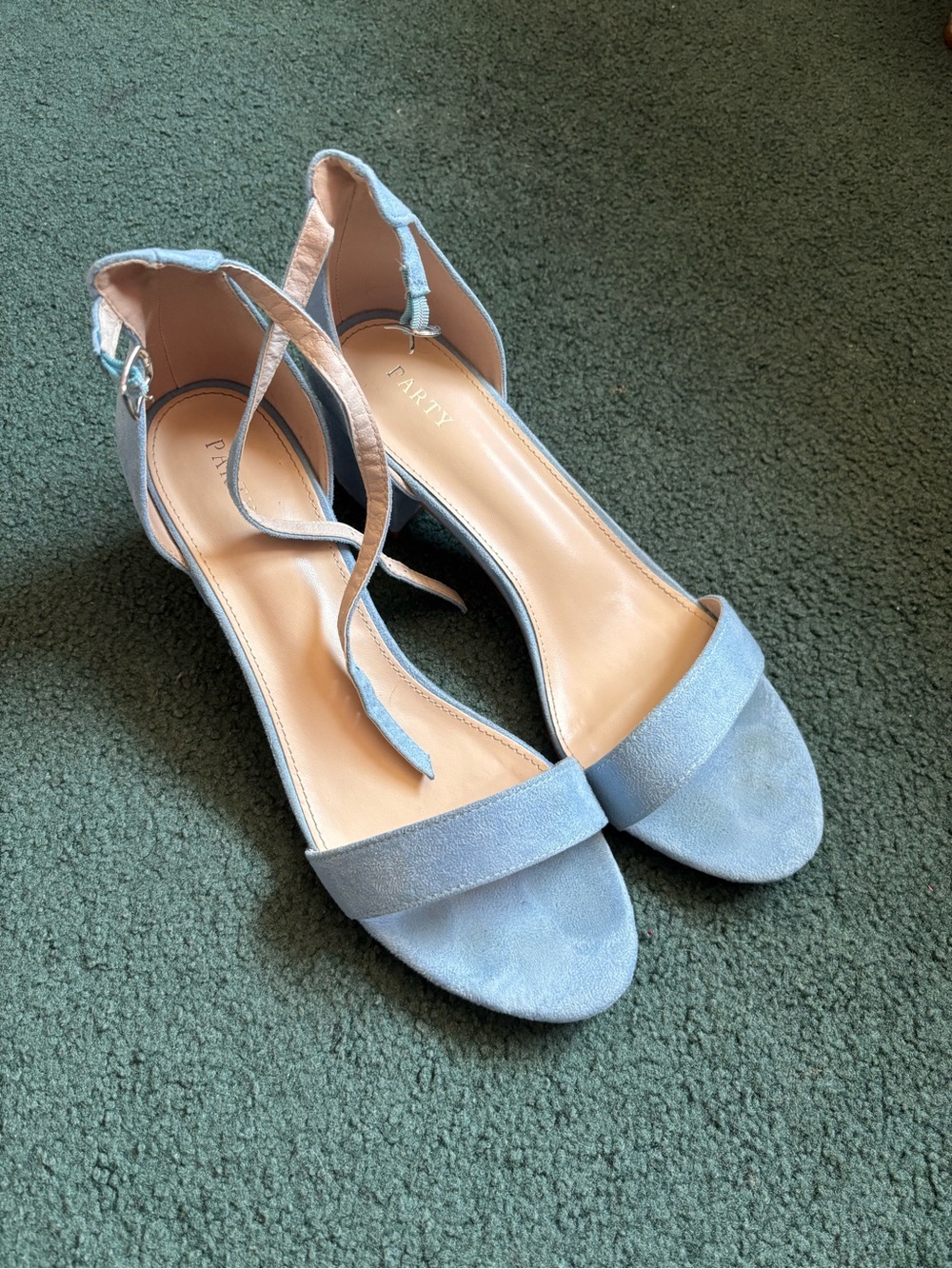 Amazon Light Blue Suede Ankle Strap Heels
